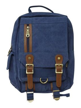 Kaukko Blue Denim Canvas Backpack‎ Purse Adjustable Strap Zip Travel Bag